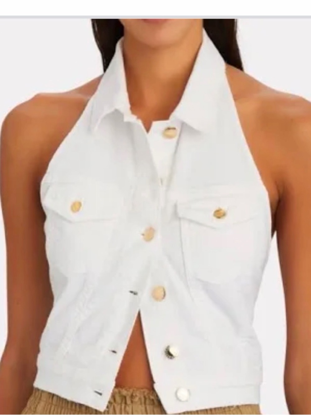 Retrofete White Halter Button-Front Vest